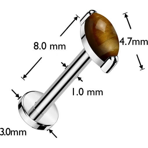 Tytan labret kamień naturalny szlif markizowy push-in - Image 2