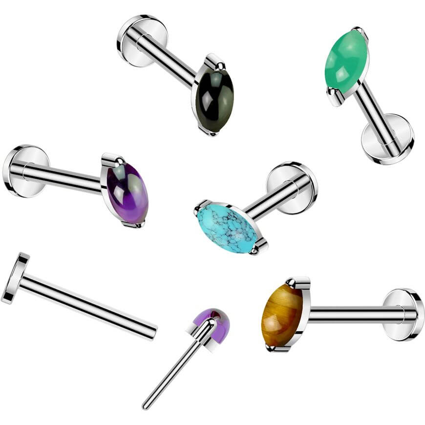 Tytan labret kamień naturalny szlif markizowy push-in - Image 3