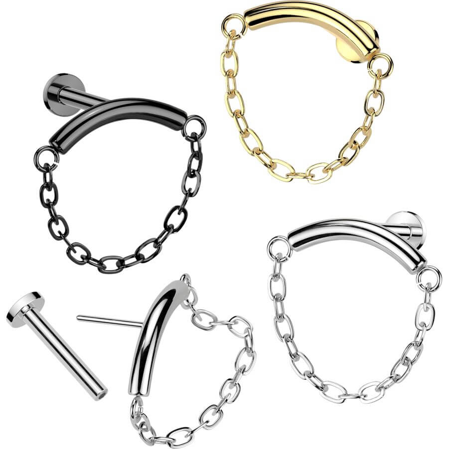 Tytan labret zaokrąglony słupek z łańcuszkiem push-in - Image 3