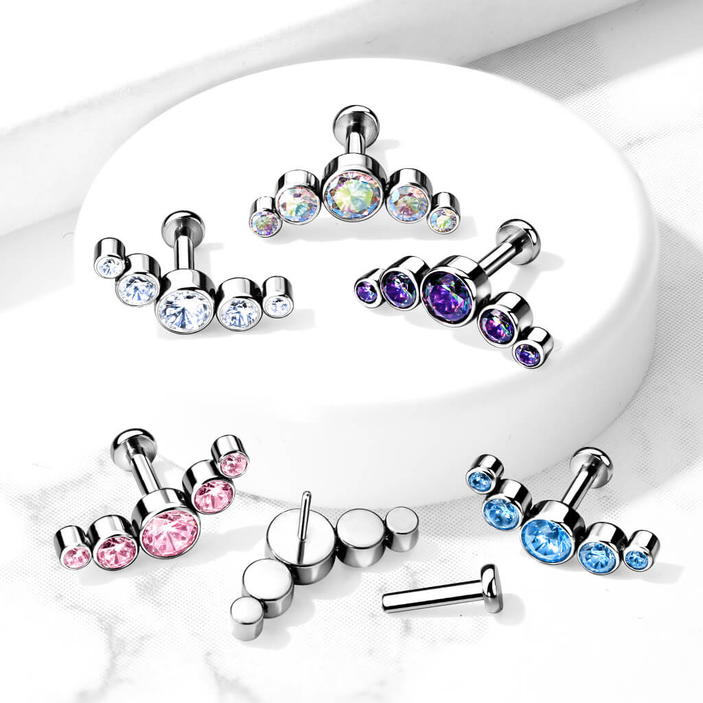 Tytan labret 5 cyrkonii srebrny push-in - Image 5