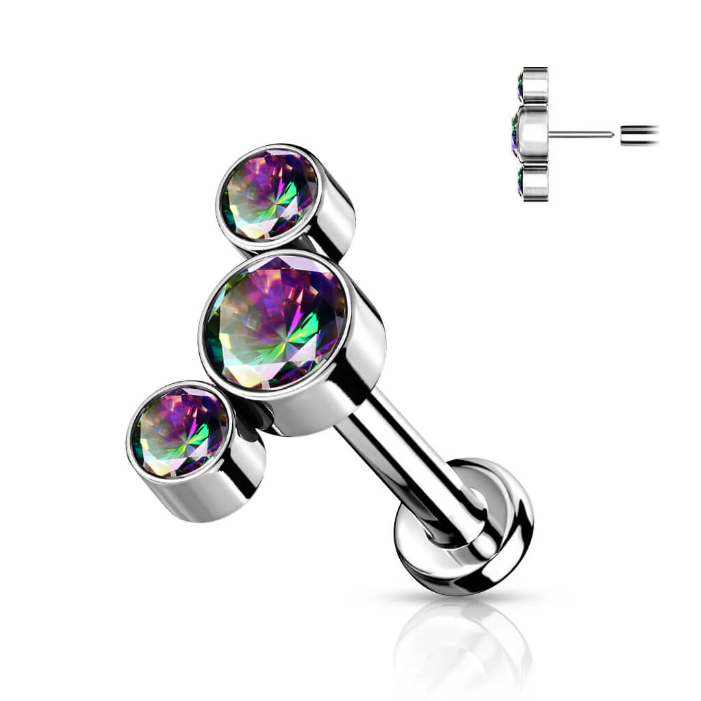 Tytan labret 3 cyrkonie srebrny push-in - Image 10