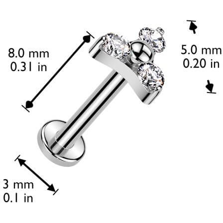 Tytan labret triquetra 3 cyrkonie w łapkach push-in - Image 2