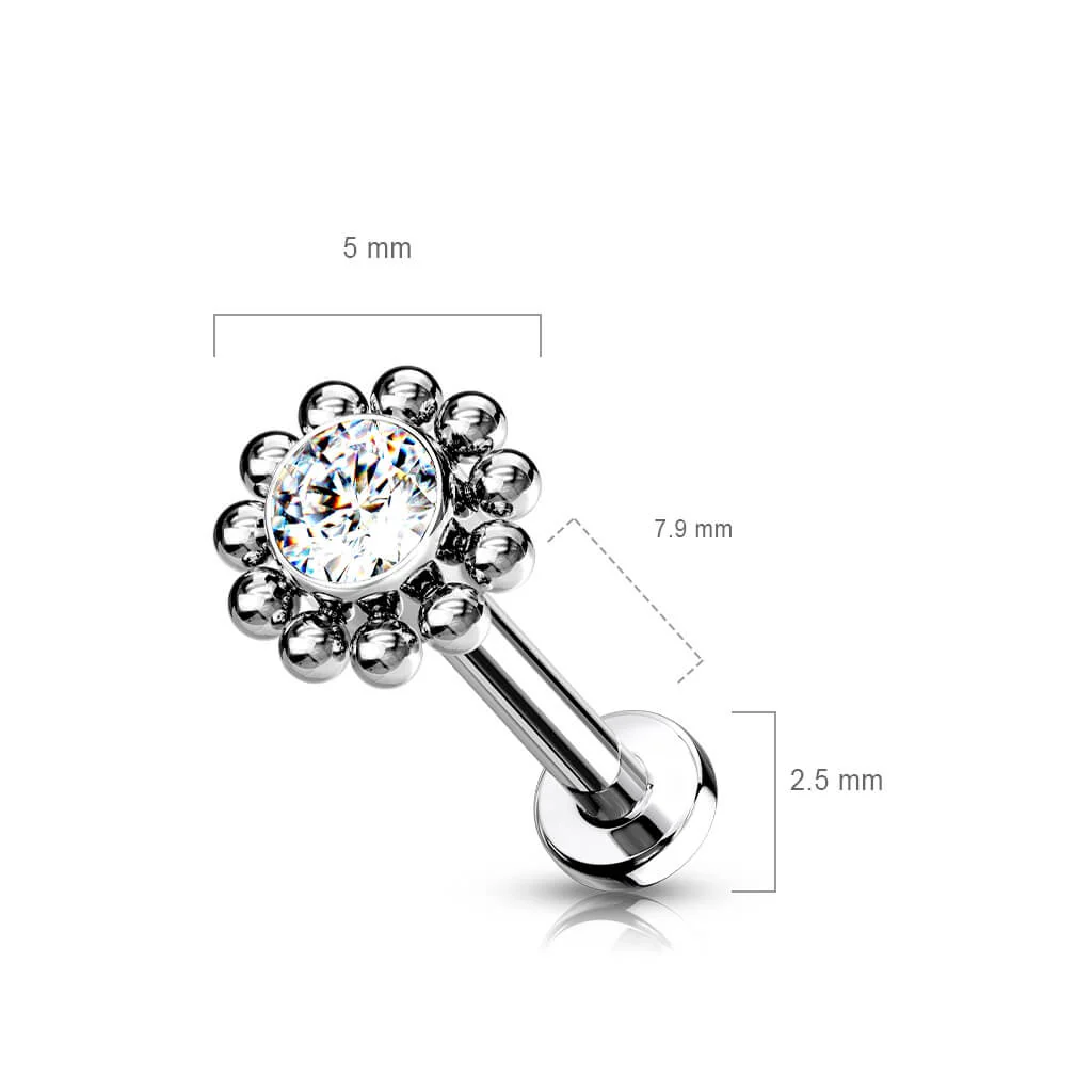 Tytan labret kwiatek cyrkonia srebrny push-in - Image 2