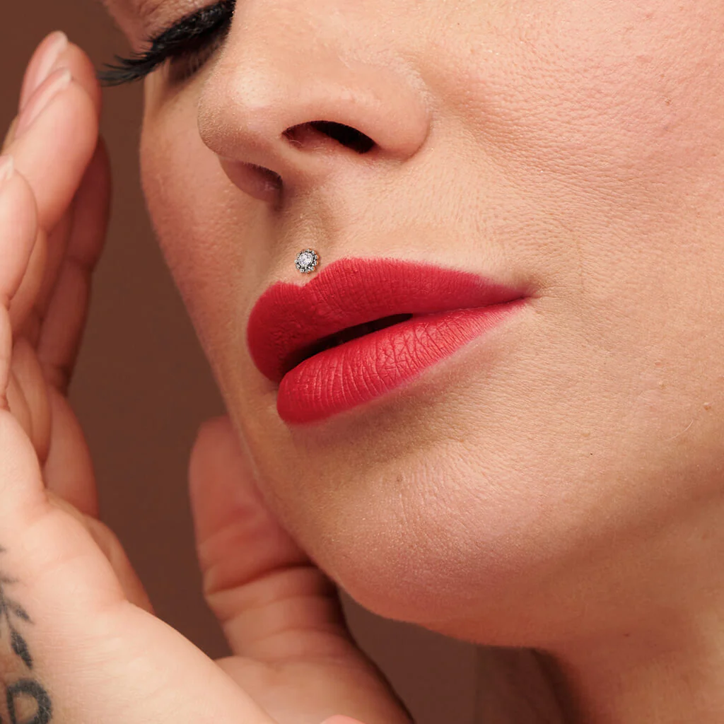 Tytan labret kwiatek cyrkonia srebrny push-in - Image 4