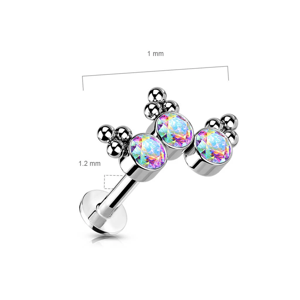 Tytan labret 3 cyrkonie srebrny push-in - Image 2