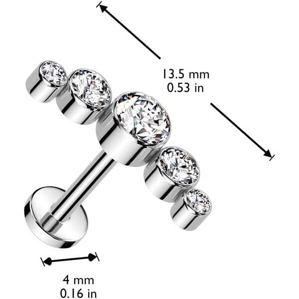 Tytan labret 5 okrągłych cyrkonii oprawa bezel push-in - Image 2