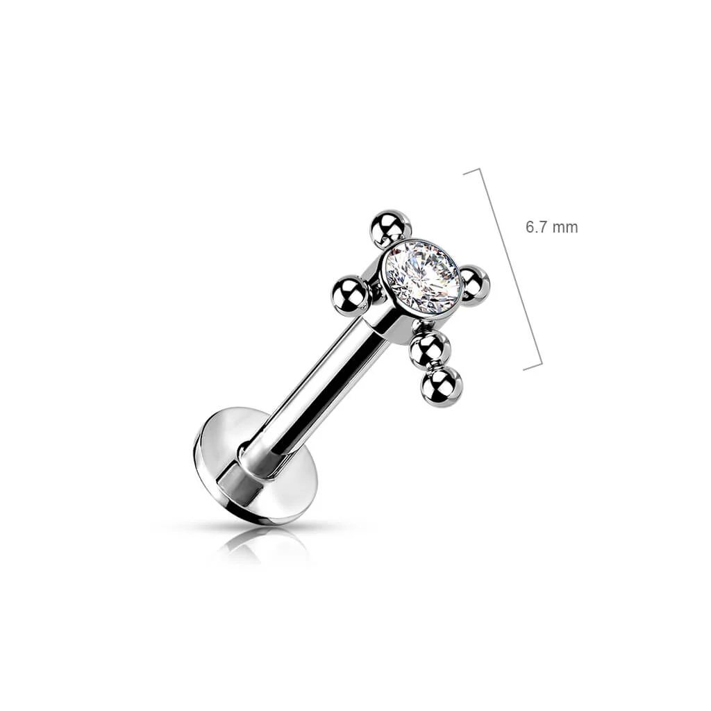 Tytan labret krzyż cyrkonia opal srebrny push-in - Image 2