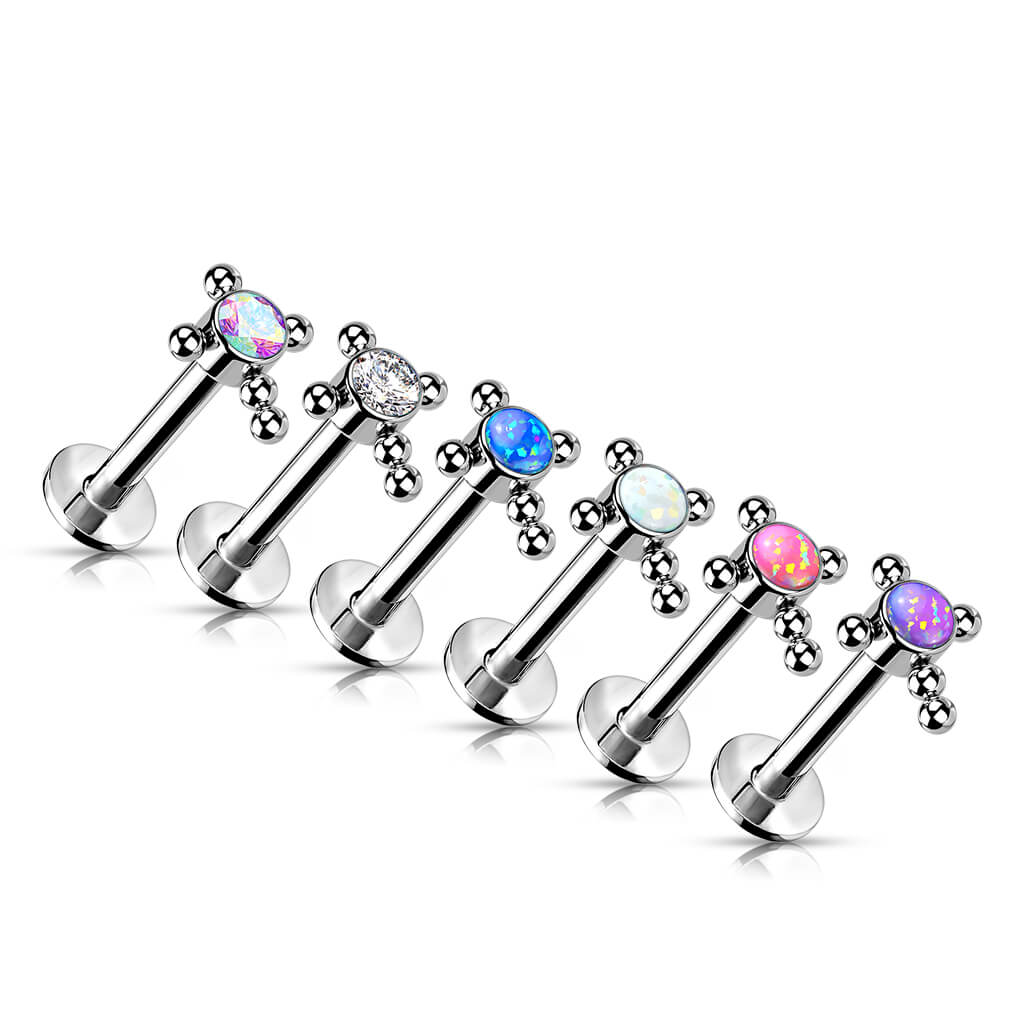 Tytan labret krzyż cyrkonia opal srebrny push-in - Image 3