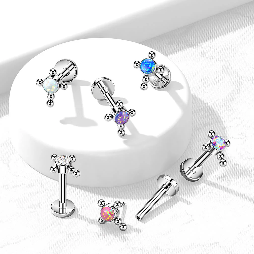 Tytan labret krzyż cyrkonia opal srebrny push-in - Image 4