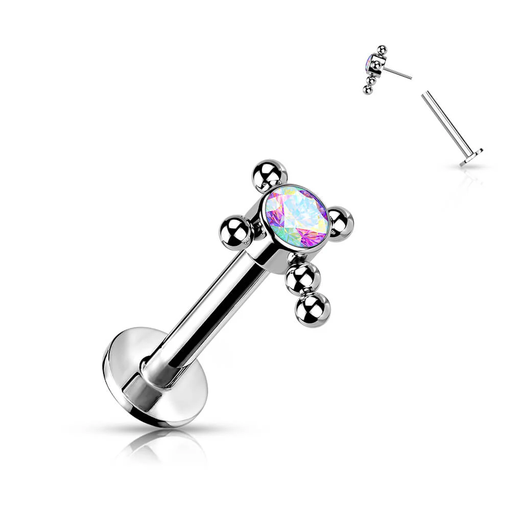 Tytan labret krzyż cyrkonia opal srebrny push-in - Image 5