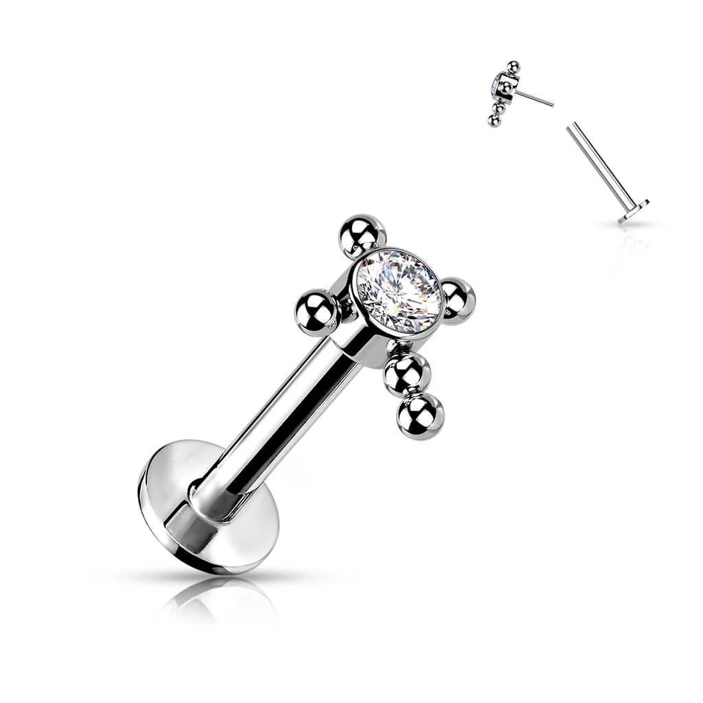 Tytan labret krzyż cyrkonia opal srebrny push-in - Image 6