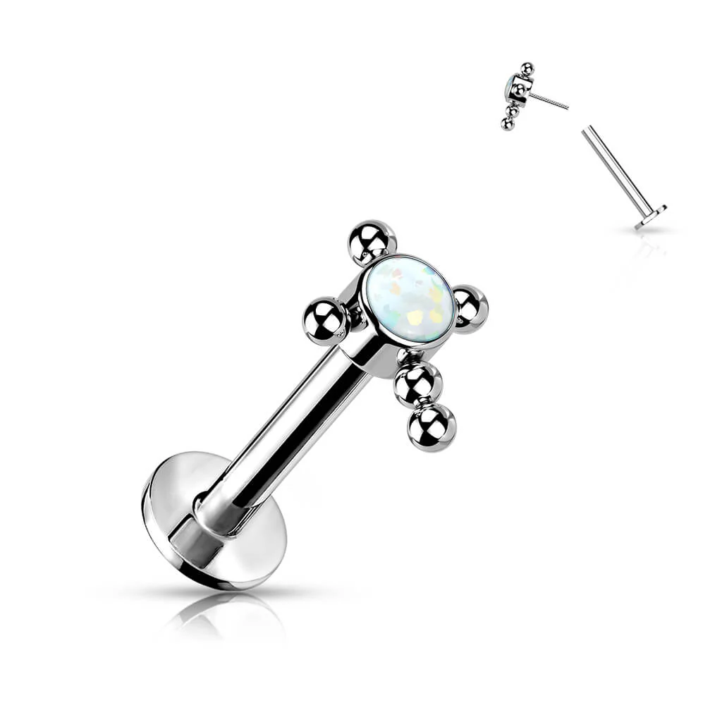 Tytan labret krzyż cyrkonia opal srebrny push-in - Image 7