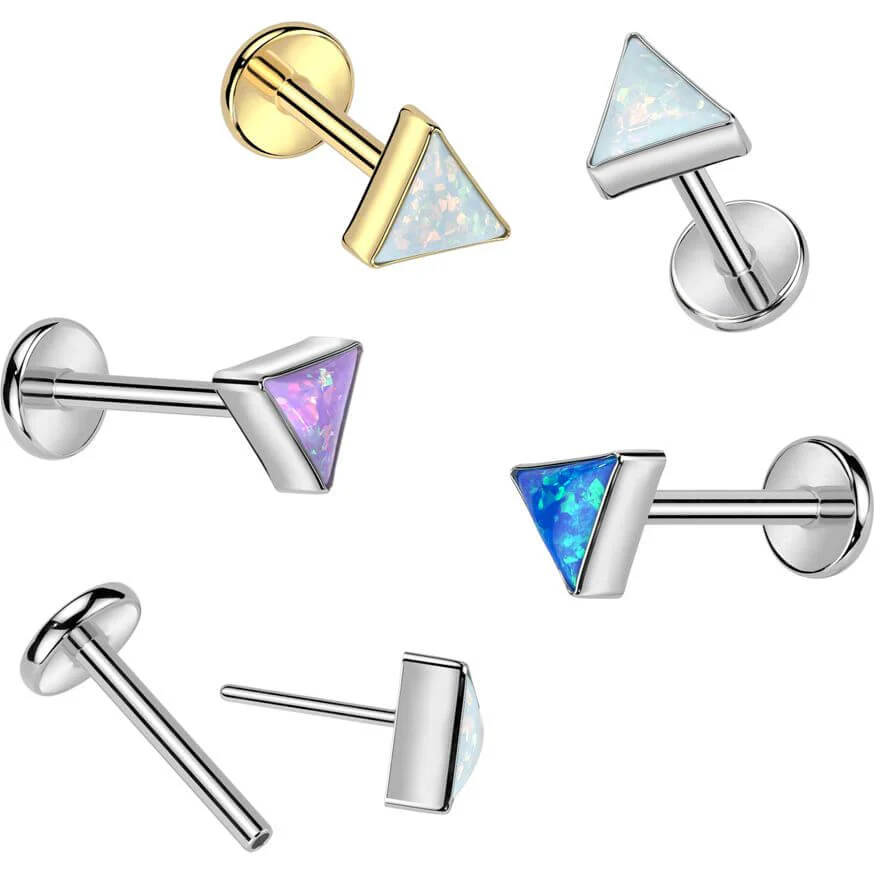 Tytan labret nakrętka trójkąt opal w oprawie bezel push-in - Image 3