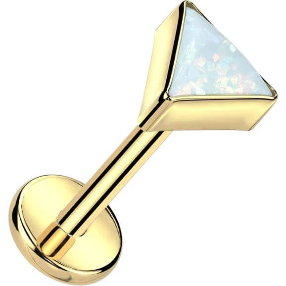 Tytan labret nakrętka trójkąt opal w oprawie bezel push-in - Image 4