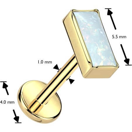 Tytan labret nakrętka prostokąt opal w oprawie bezel push-in - Image 2