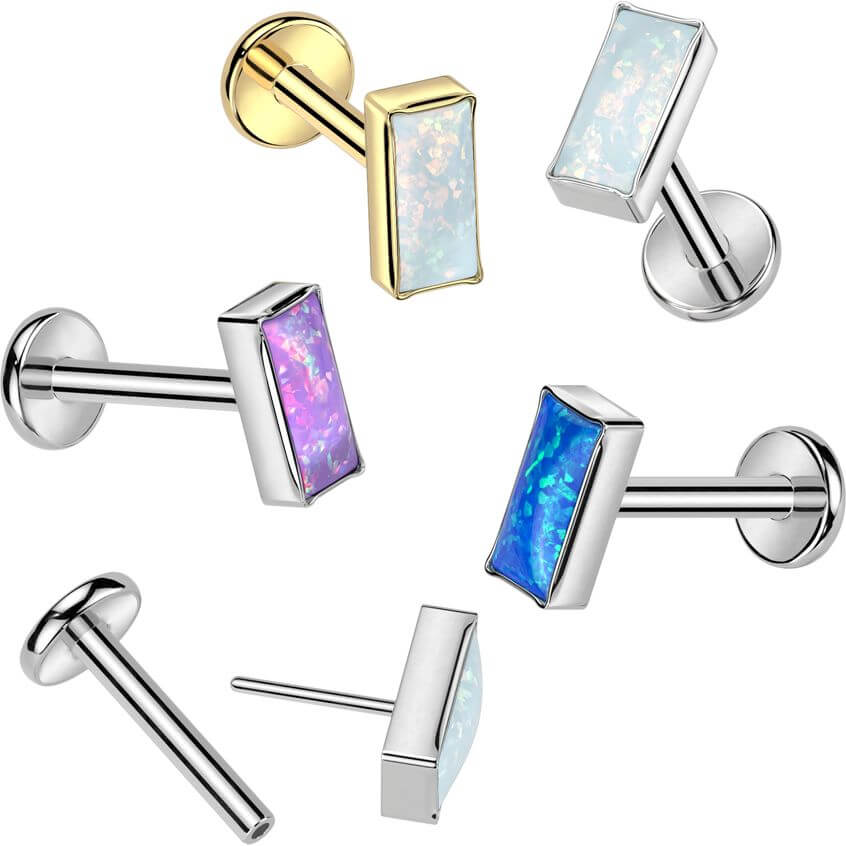 Tytan labret nakrętka prostokąt opal w oprawie bezel push-in - Image 3