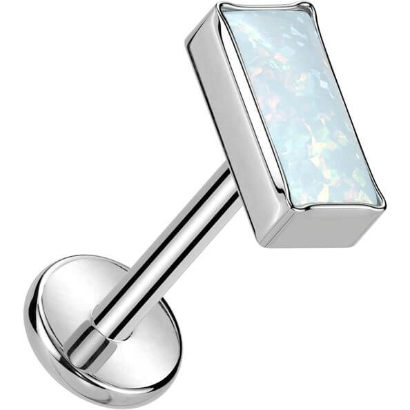 Tytan labret nakrętka prostokąt opal w oprawie bezel push-in - Image 7