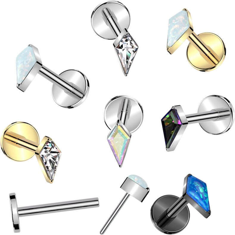Tytan labret cyrkonia opal w kształcie diamentu push-in - Image 3