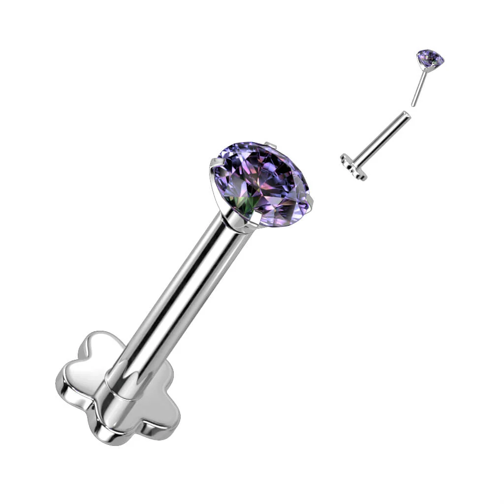 Tytan labret kwiatek cyrkonia podstawa w kształcie kwiatka push-in - Image 13