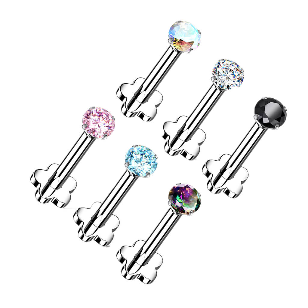 Tytan labret kwiatek cyrkonia podstawa w kształcie kwiatka push-in - Image 3