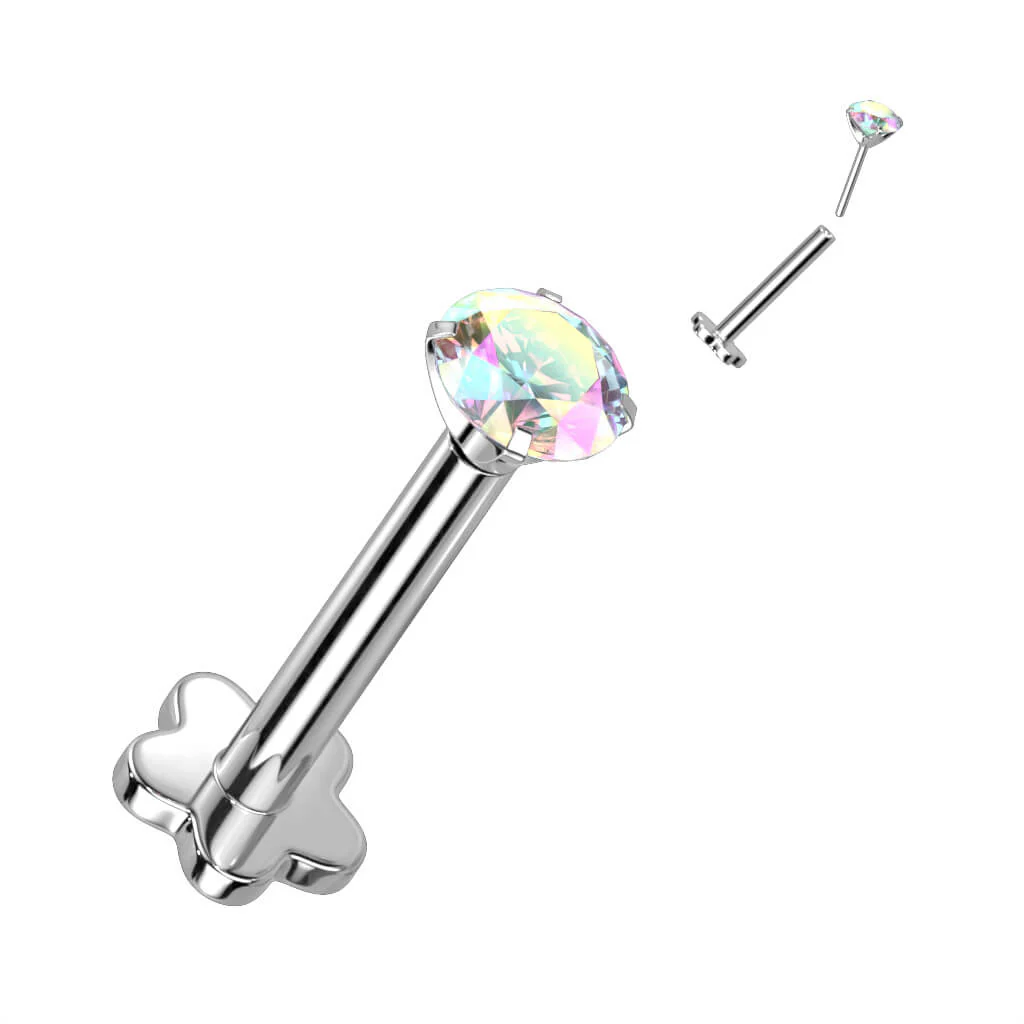 Tytan labret kwiatek cyrkonia podstawa w kształcie kwiatka push-in - Image 5