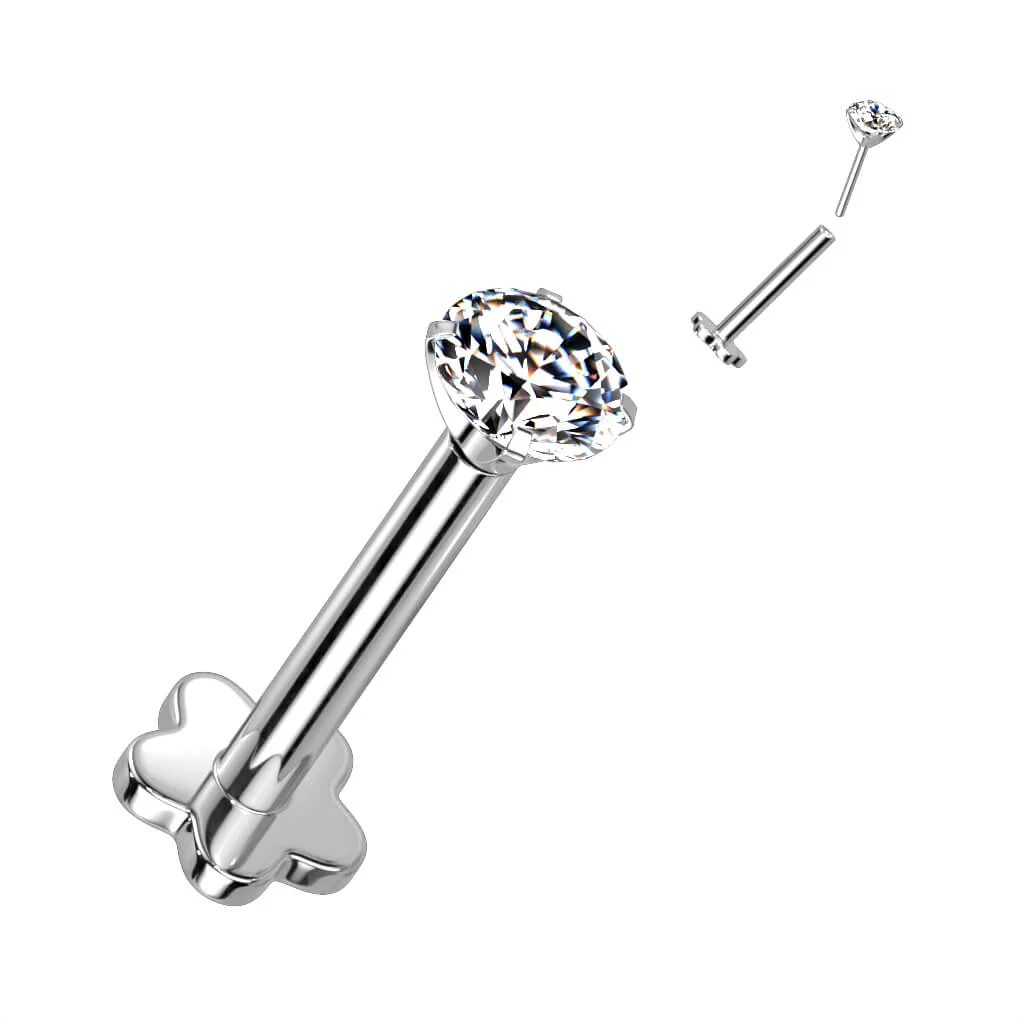 Tytan labret kwiatek cyrkonia podstawa w kształcie kwiatka push-in - Image 6