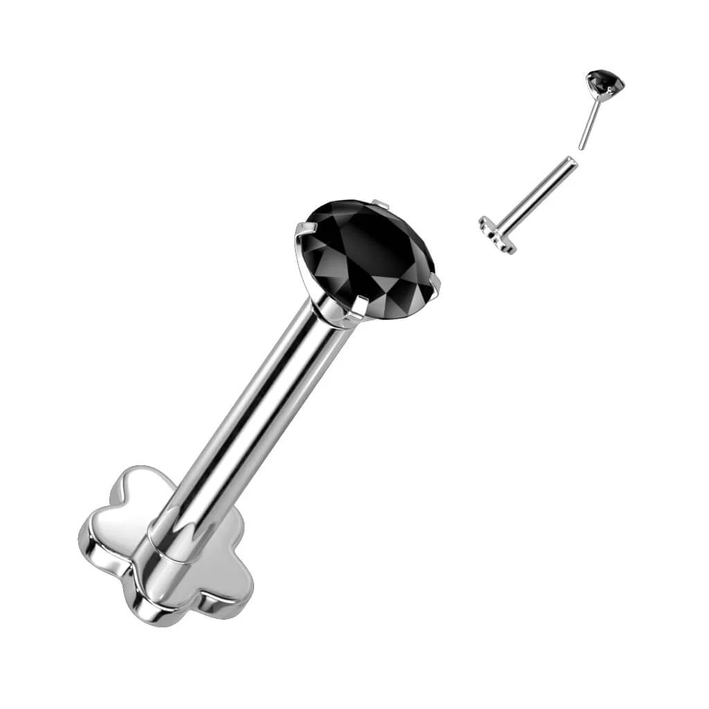 Tytan labret kwiatek cyrkonia podstawa w kształcie kwiatka push-in - Image 8