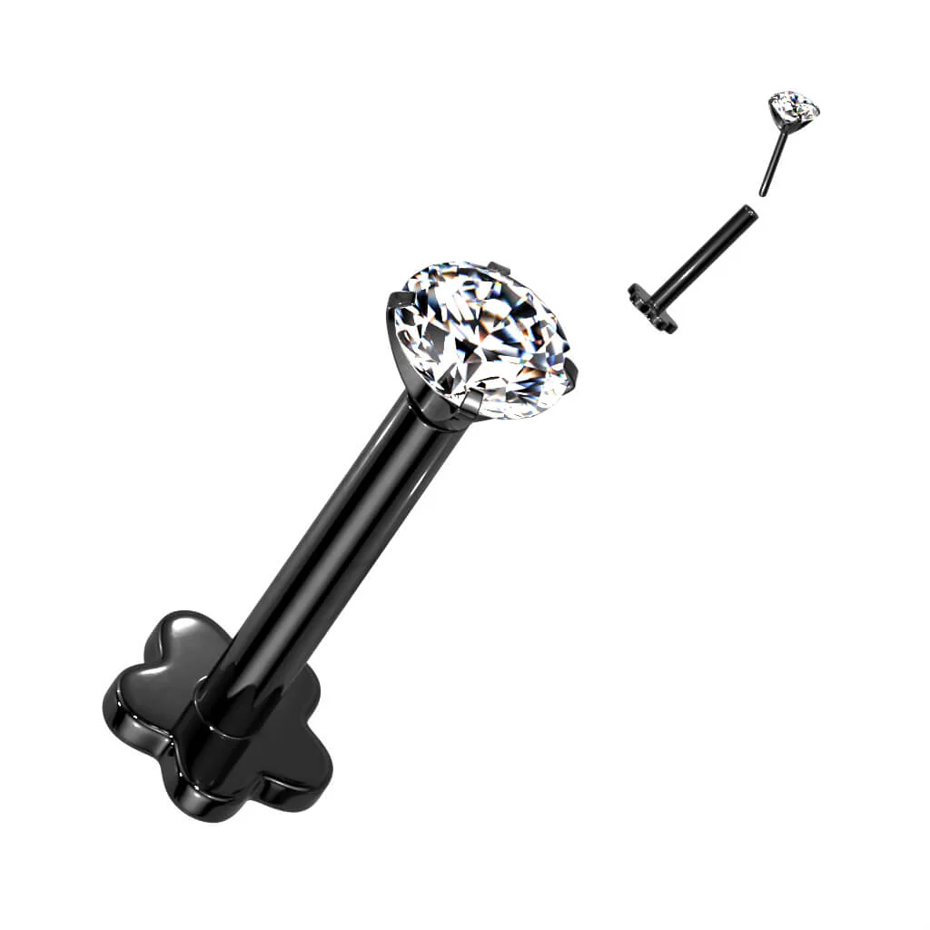 Tytan labret kwiatek cyrkonia podstawa w kształcie kwiatka push-in - Image 9