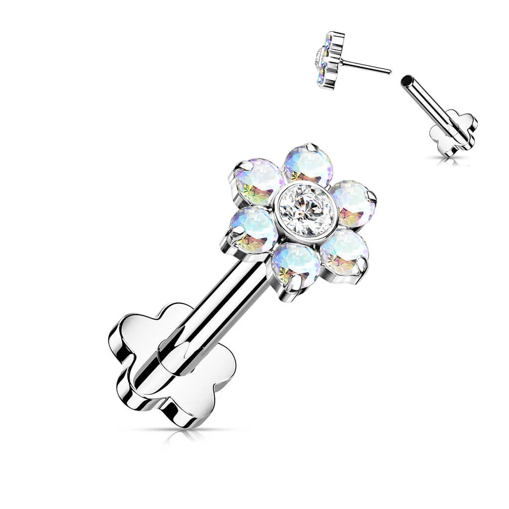 Tytan labret kwiatek cyrkonia podstawa w kształcie kwiatka push-in - Image 4
