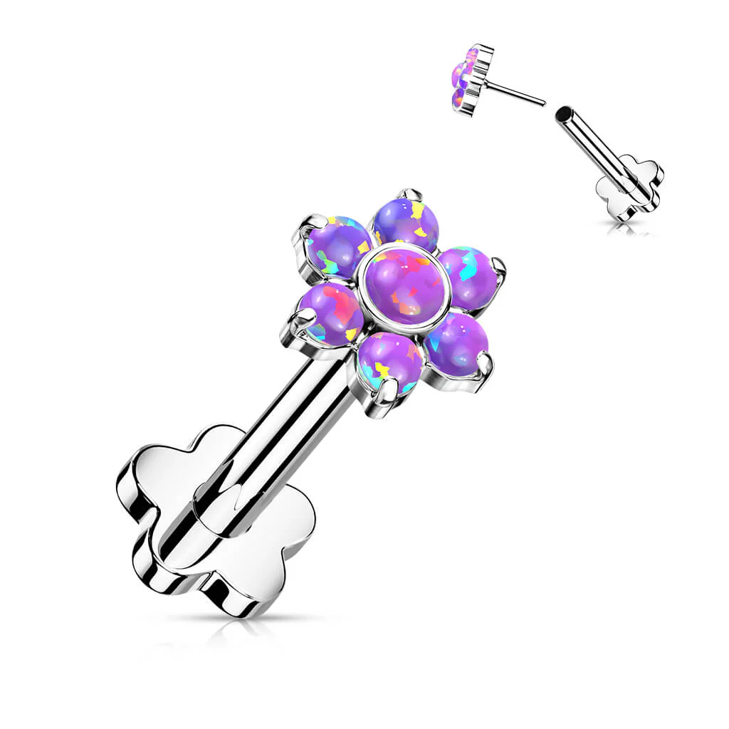Tytan labret kwiatek cyrkonia podstawa w kształcie kwiatka push-in - Image 7