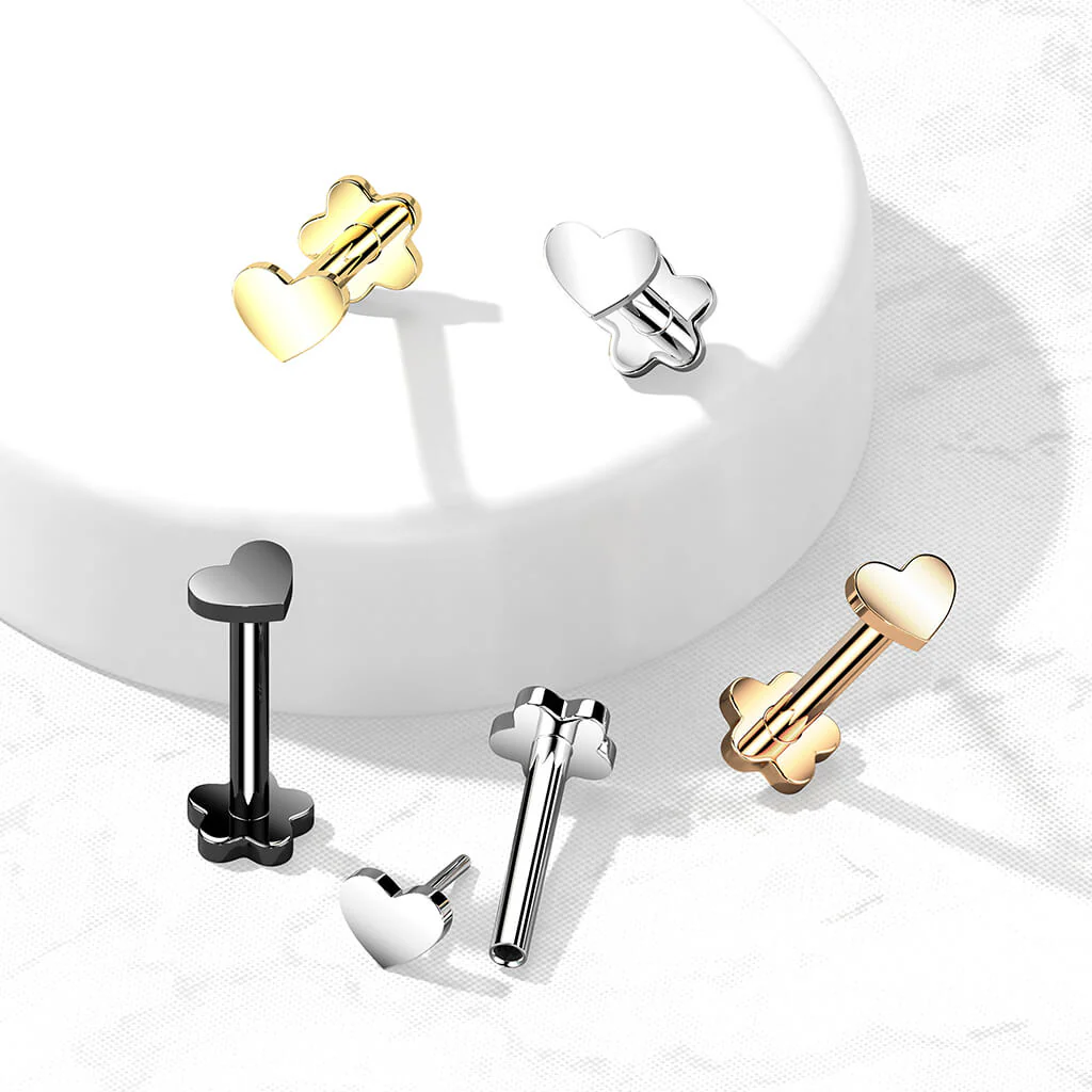 Tytan labret serduszko podstawa w kształcie kwiatka push-in - Image 4