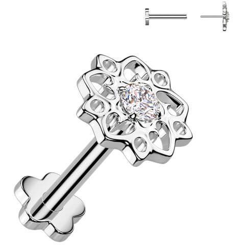Tytan labret kwiatek cyrkonia podstawa kwiatek push-in - Image 3