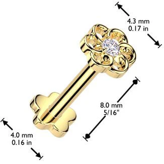 Tytan labret kwiatek cyrkonia podstawa kwiatek push-in - Image 2