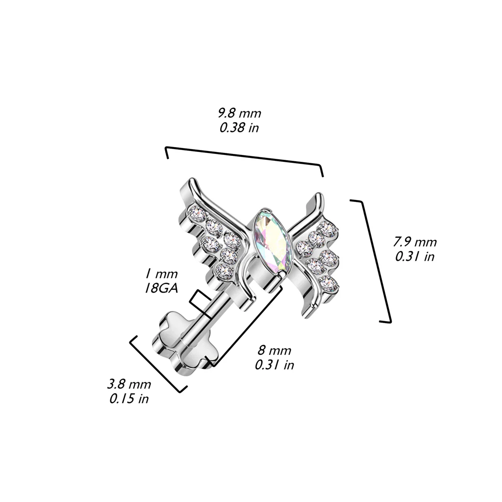 Tytan labret motyl cyrkonia push-in - Image 2