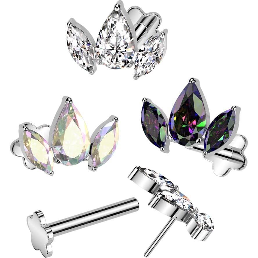Tytan labret 3 cyrkonie podstawa kwiatek push-in - Image 3