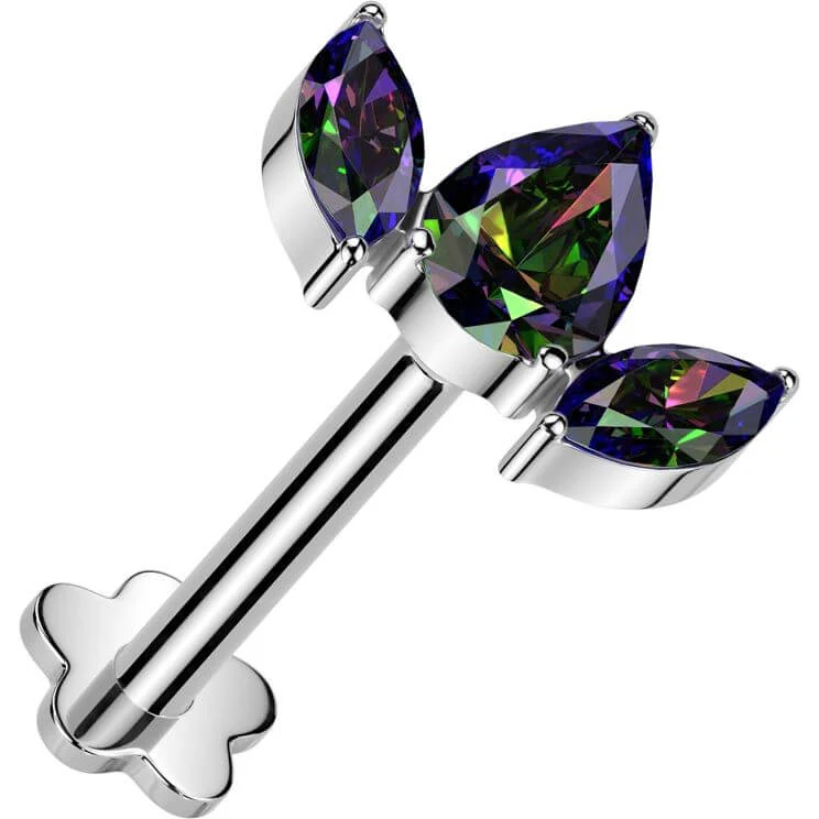 Tytan labret 3 cyrkonie podstawa kwiatek push-in - Image 6