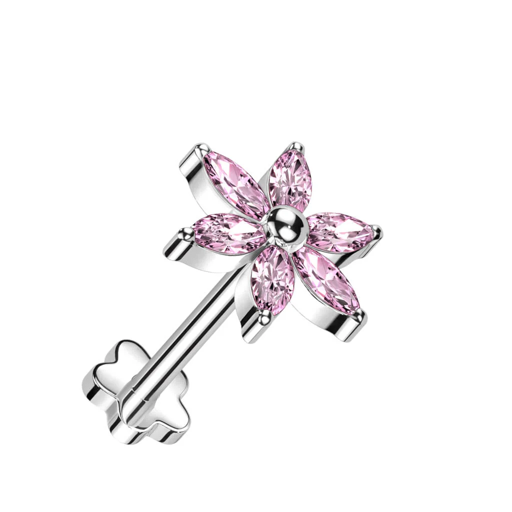 Tytan labret kwiatek cyrkonia podstawa w kształcie kwiatka push-in - Image 6