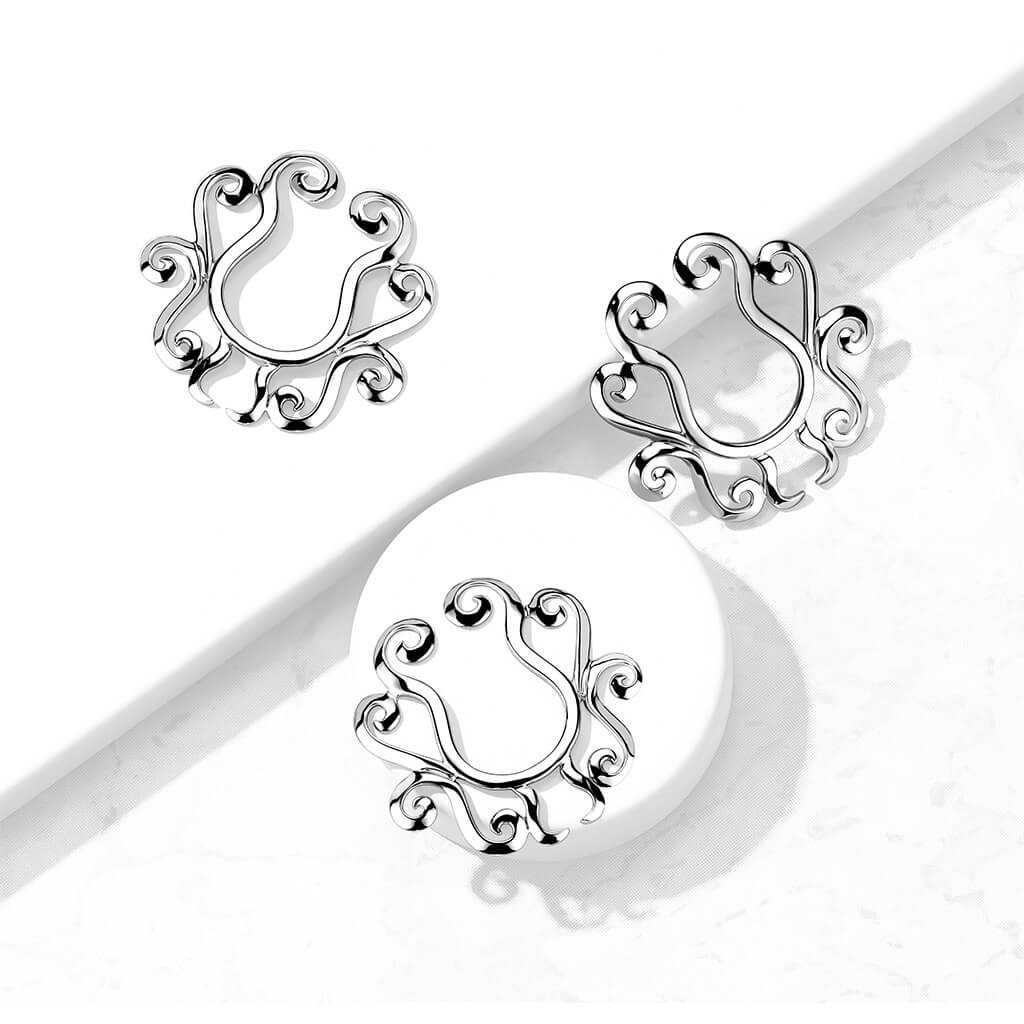 Fake piercing do sutka tribal srebrny kolczyk rozginany - Image 3