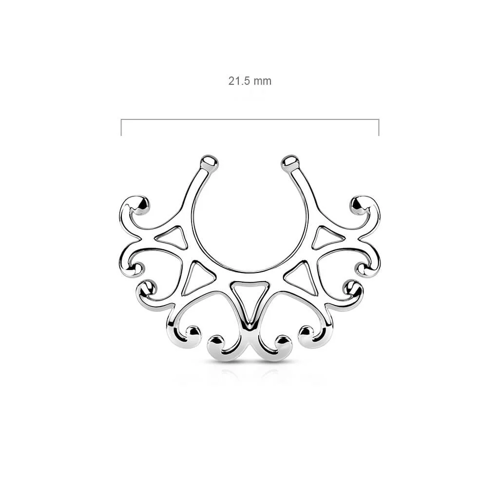 Fake piercing do sutka tribal serce srebrny kolczyk rozginany - Image 2
