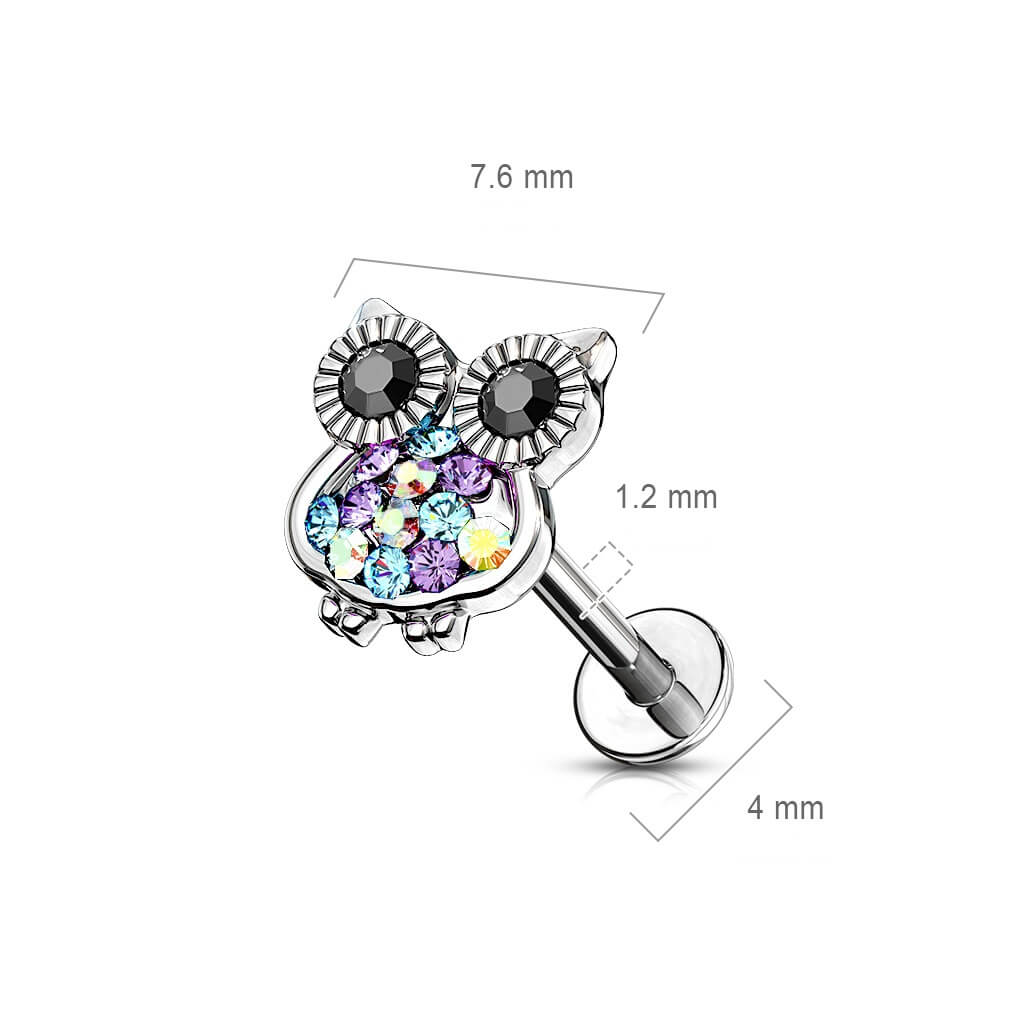 Labret sowa cyrkonia srebrny gwint wewnętrzny - Image 2