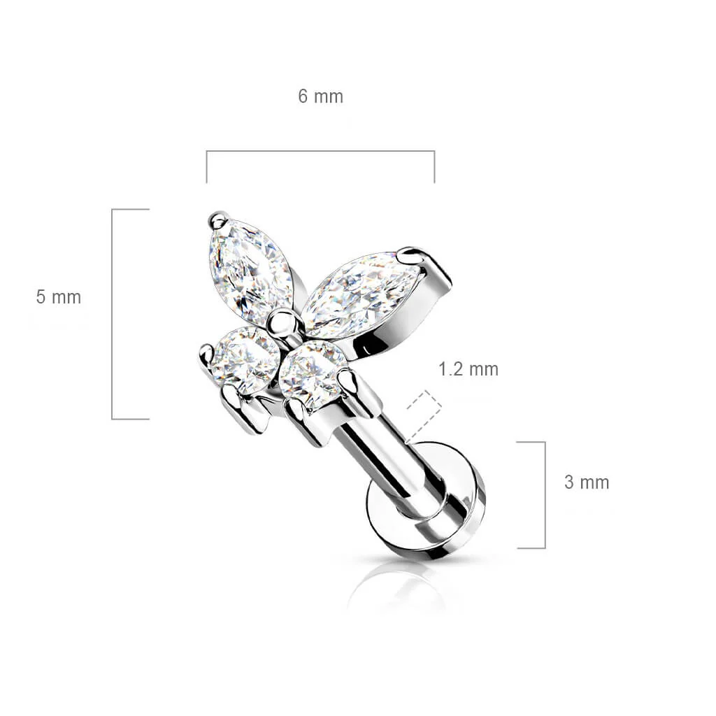 Labret cyrkonia motyl gwint wewnętrzny - Image 2