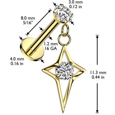 Labret gwiazda cyrkonia gwint wewnętrzny - Image 2