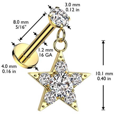 Labret gwiazdka cyrkonia zawieszka gwint wewnętrzny - Image 2