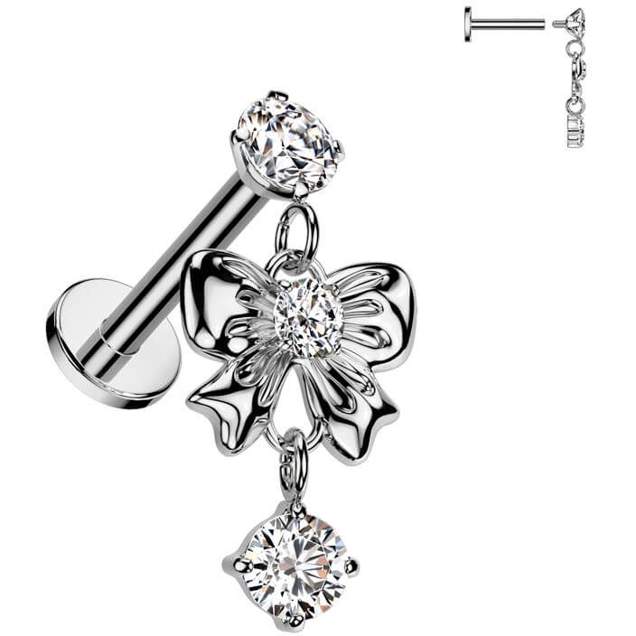 Labret kokardka cyrkonia zawieszka gwint wewnętrzny - Image 3