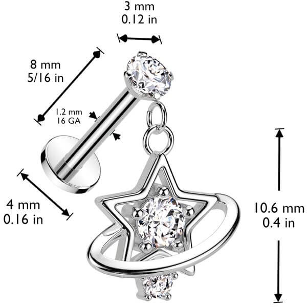 Labret gwiazdka saturn cyrkonia gwint wewnętrzny - Image 2