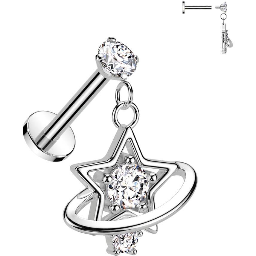 Labret gwiazdka saturn cyrkonia gwint wewnętrzny - Image 3