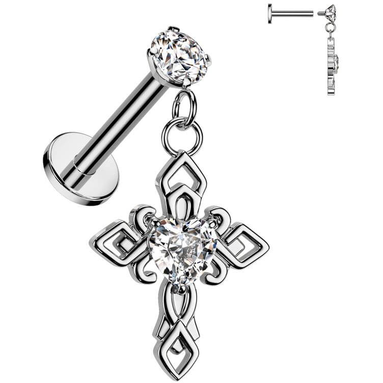 Labret krzyż cyrkonia zawieszka gwint wewnętrzny - Image 3