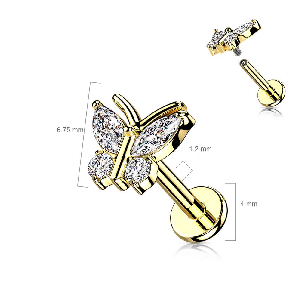 Labret cyrkonia motyl gwint wewnętrzny - Image 2