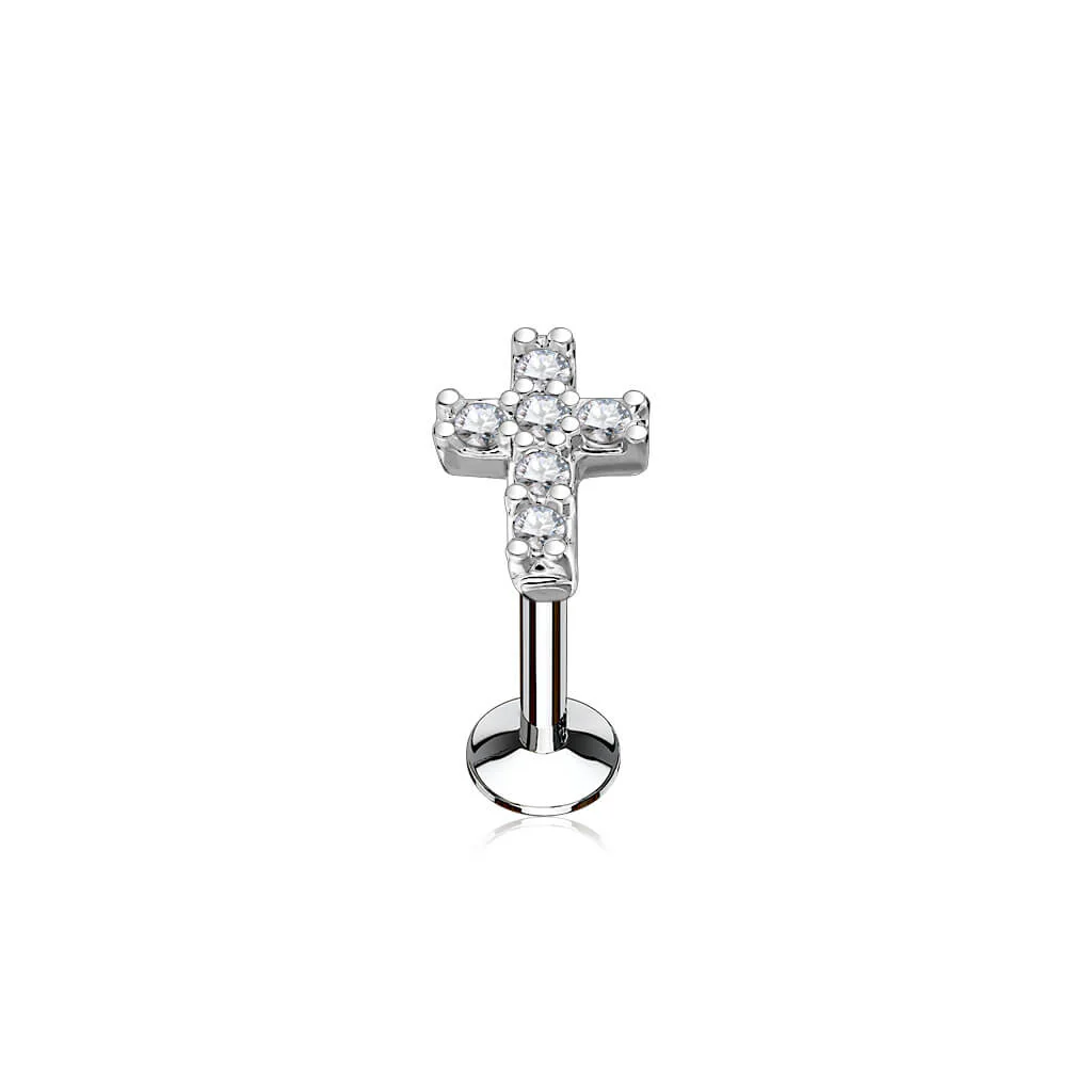 Labret krzyż cyrkonia gwint wewnętrzny - Image 2