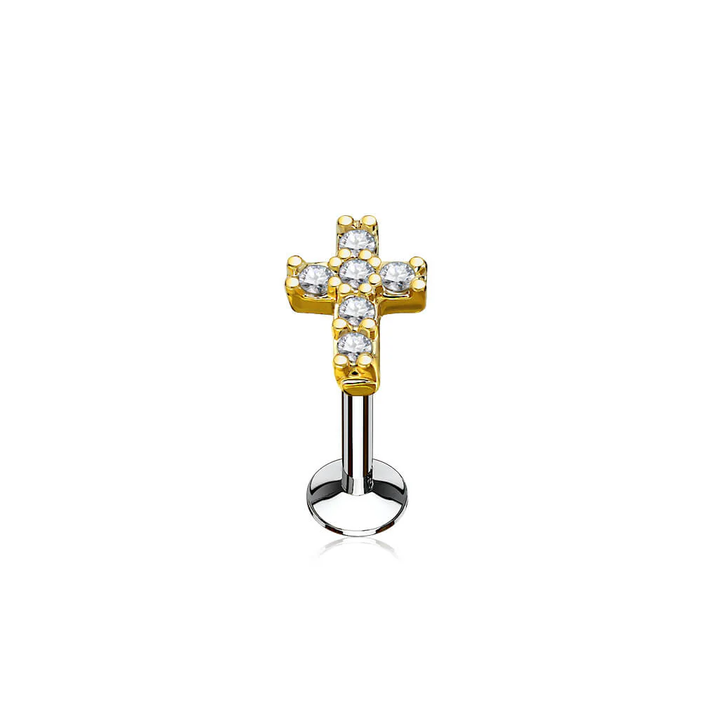 Labret krzyż cyrkonia gwint wewnętrzny - Image 3